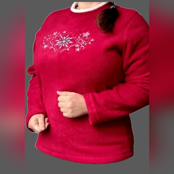Bonnie Evans Cozy Comfy Warm Fuzzy Sweater Red Embellished Embroidered Medium - Picture 8 of 12